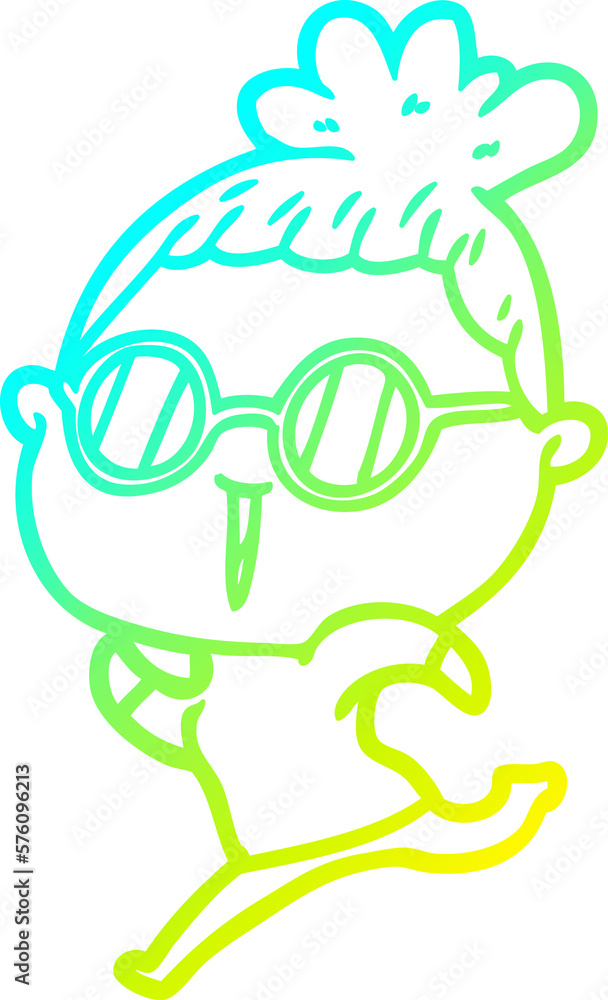 cold gradient line drawing cartoon woman wearing spectacles cold gradient line drawing cartoon woman wearing spectacles