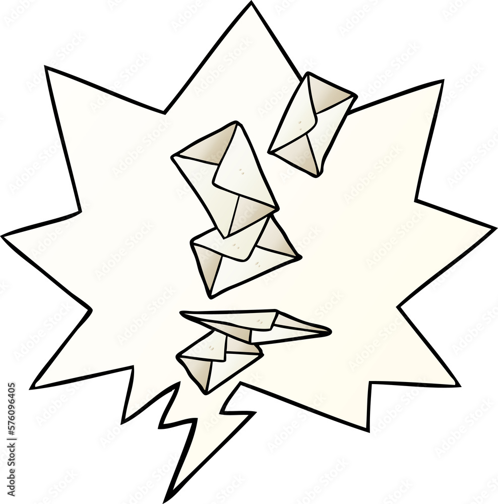 cartoon envelopes falling and speech bubble in smooth gradient style cartoon envelopes falling and speech bubble in smooth gradient style
