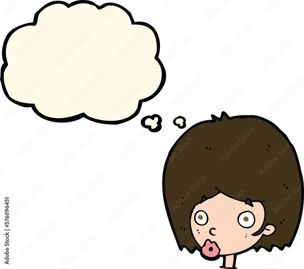 cartoon surprised female face with thought bubble cartoon surprised female face with thought bubble