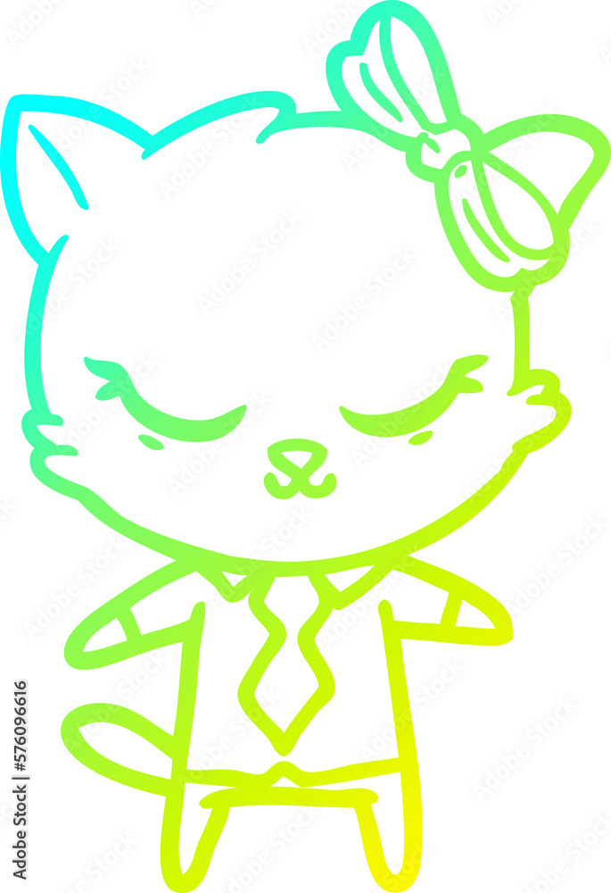 cold gradient line drawing cute cartoon business cat with bow cold gradient line drawing cute cartoon business cat with bow