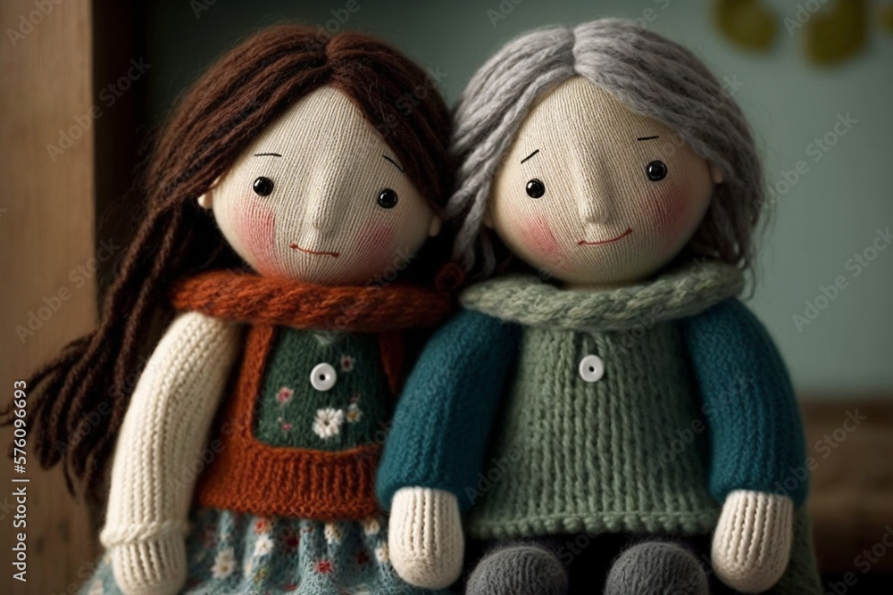 Knitted dolls grandmother and granddaughter Knitted dolls grandmother and granddaughter