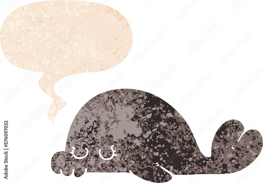 cartoon seal and speech bubble in retro textured style cartoon seal and speech bubble in retro textured style