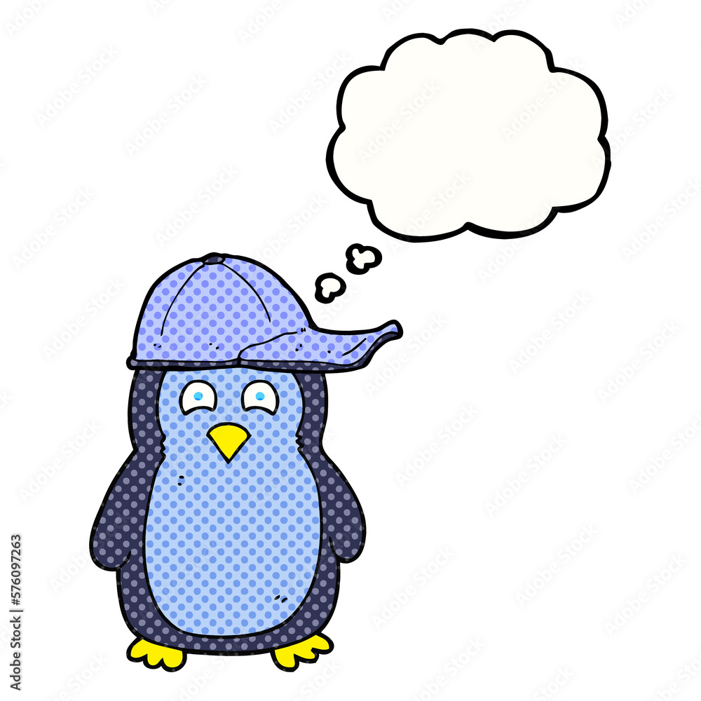 thought bubble cartoon penguin wearing hat thought bubble cartoon penguin wearing hat