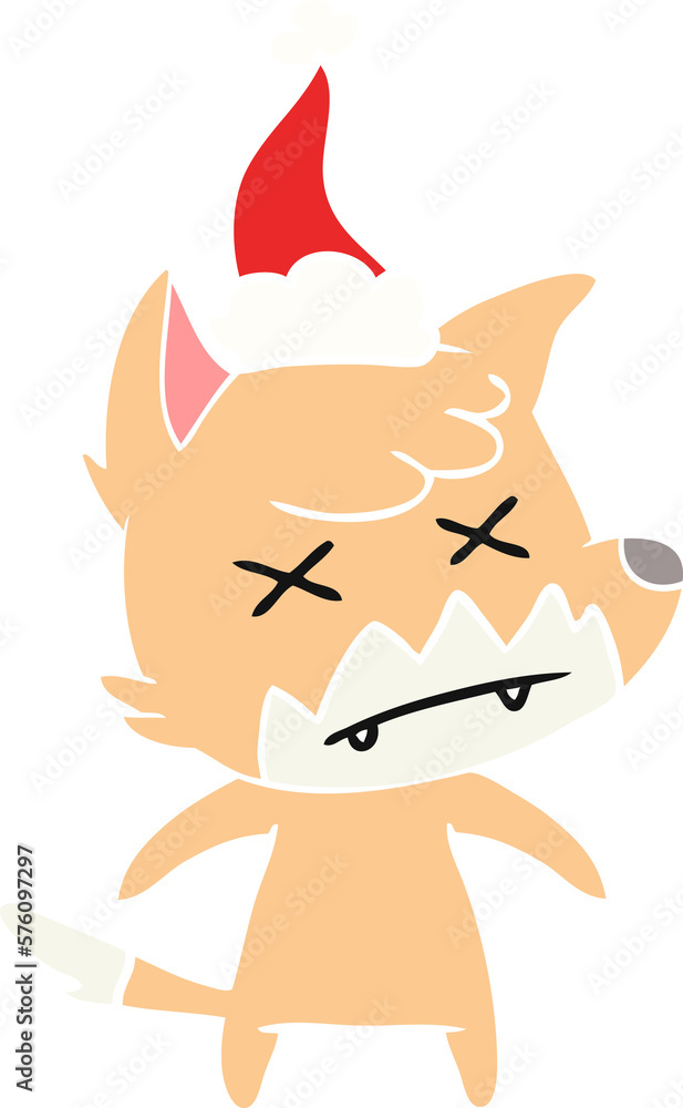 flat color illustration of a dead fox wearing santa hat flat color illustration of a dead fox wearing santa hat
