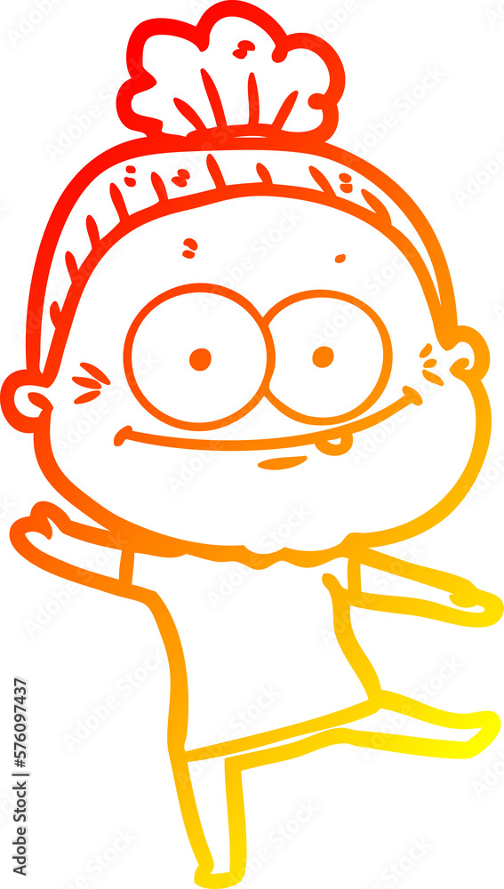 Obraz premium warm gradient line drawing cartoon happy old woman