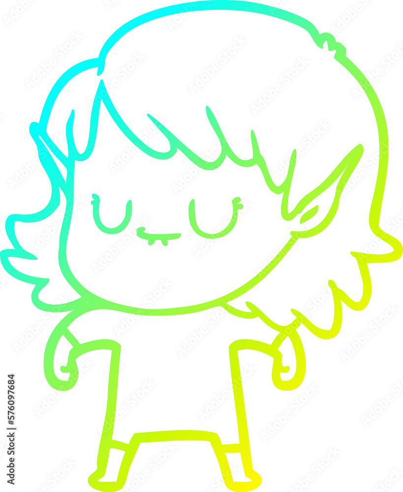 cold gradient line drawing happy cartoon elf girl cold gradient line drawing happy cartoon elf girl