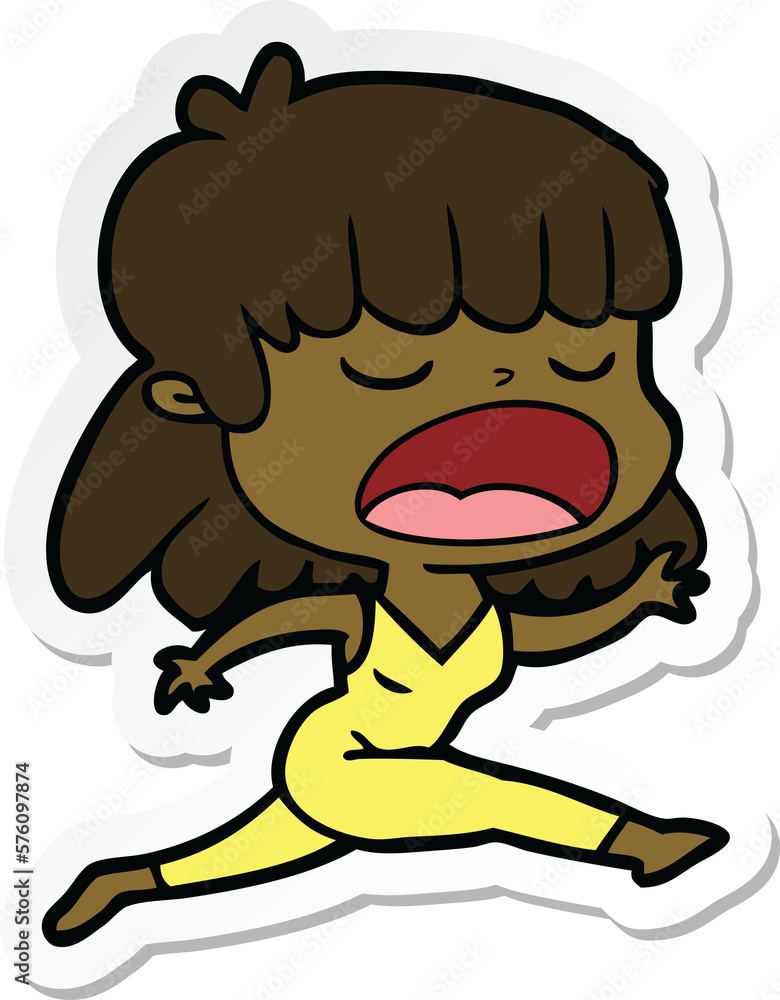 sticker of a cartoon woman talking loudly sticker of a cartoon woman talking loudly