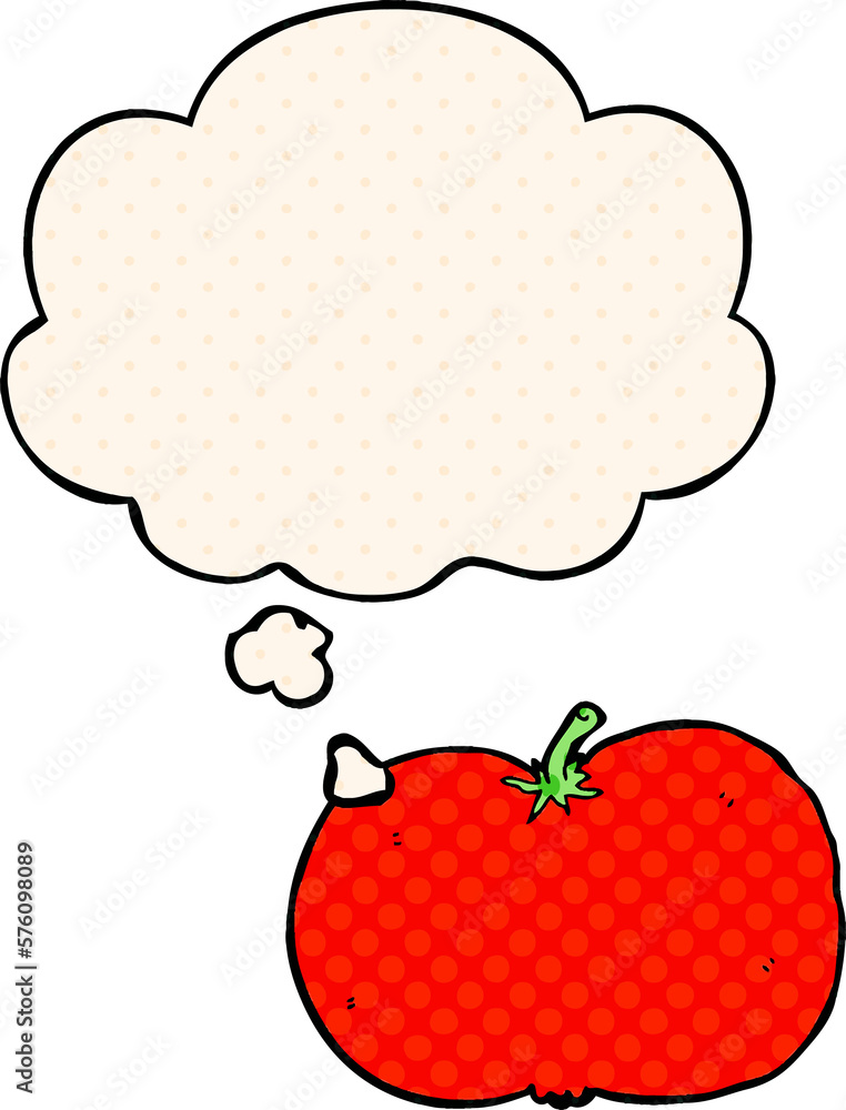 Fototapeta premium cartoon tomato and thought bubble in comic book style