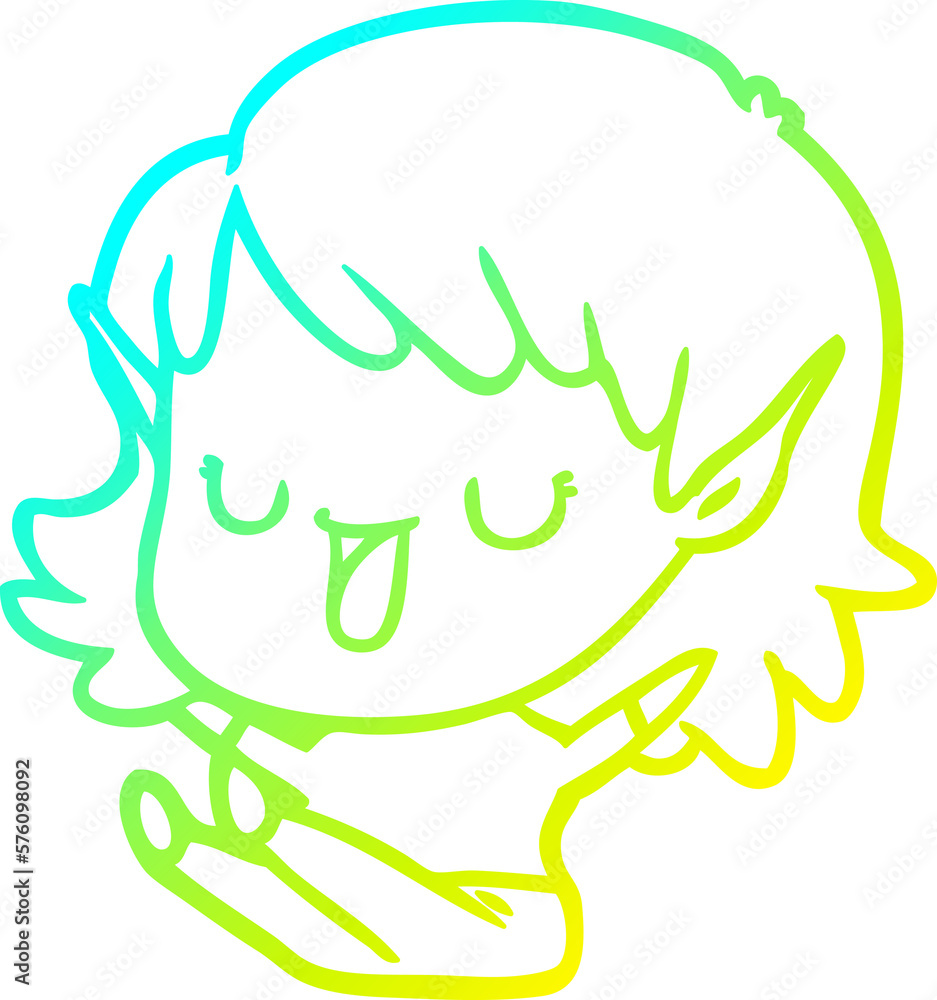 Fototapeta premium cold gradient line drawing cartoon elf girl