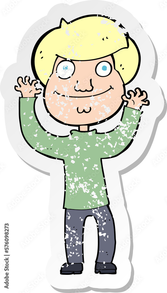 retro distressed sticker of a cartoon happy boy retro distressed sticker of a cartoon happy boy