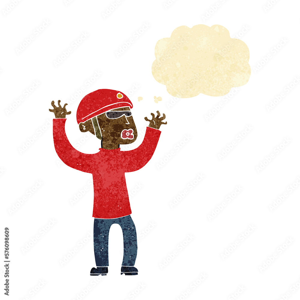 cartoon security man panicking with thought bubble cartoon security man panicking with thought bubble