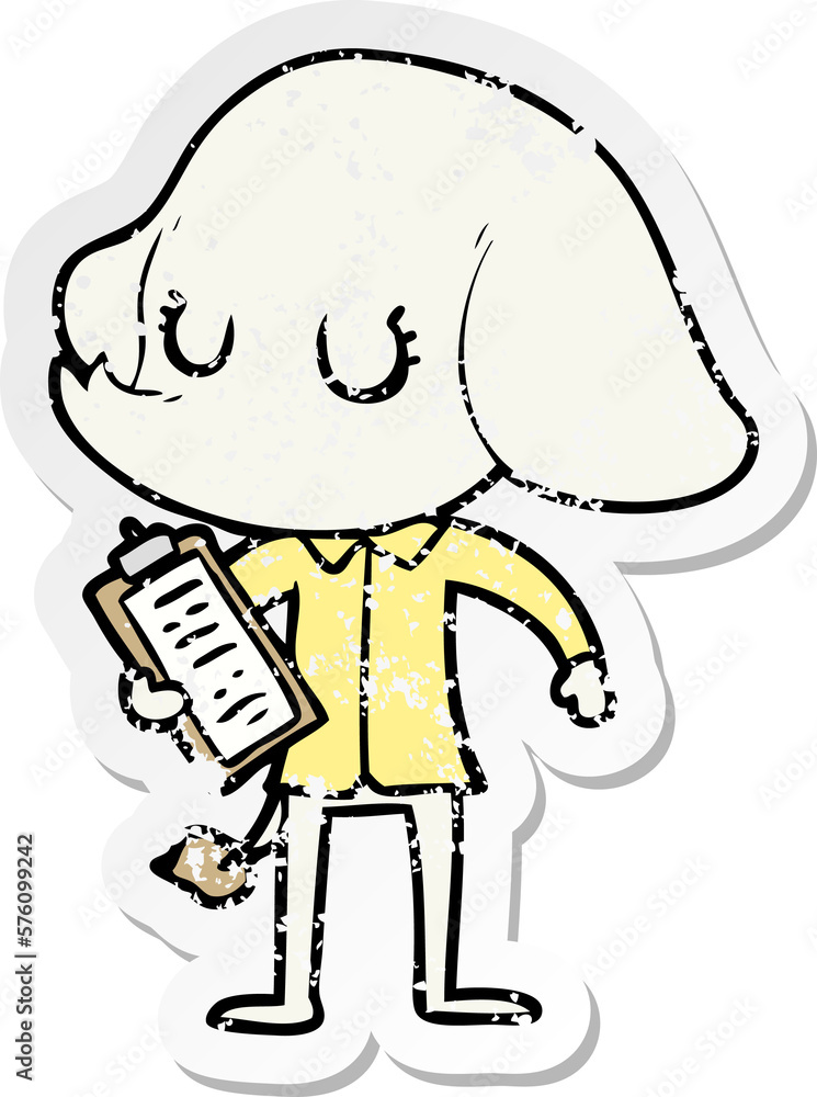 distressed sticker of a cute cartoon elephant distressed sticker of a cute cartoon elephant