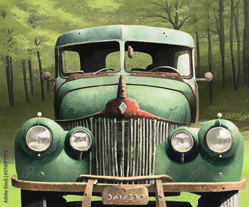 Vintage Car  Oil Paint  Generative AI Illustration