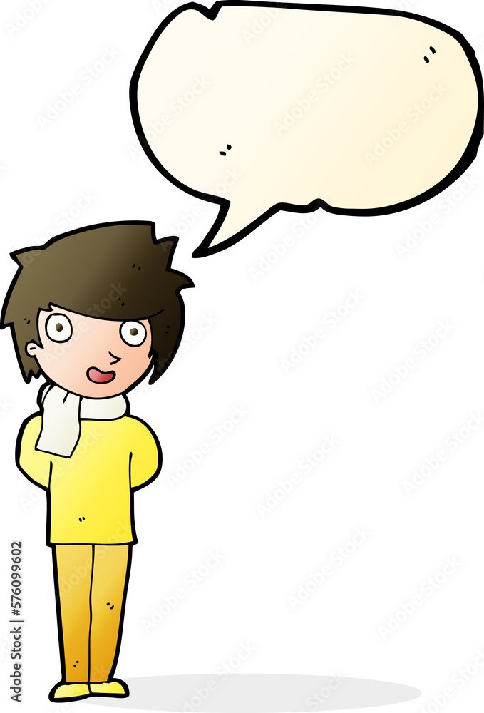 cartoon friendly man with speech bubble