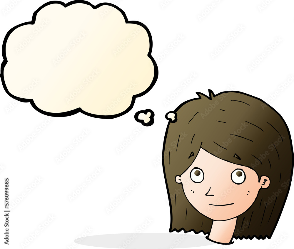 cartoon happy female face with thought bubble cartoon happy female face with thought bubble