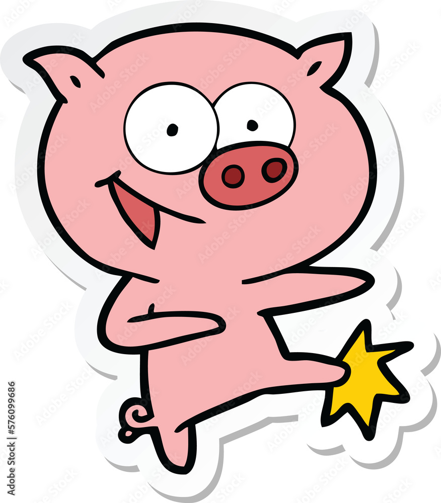 sticker of a cheerful dancing pig cartoon sticker of a cheerful dancing pig cartoon