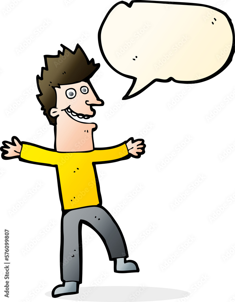 cartoon happy man with speech bubble