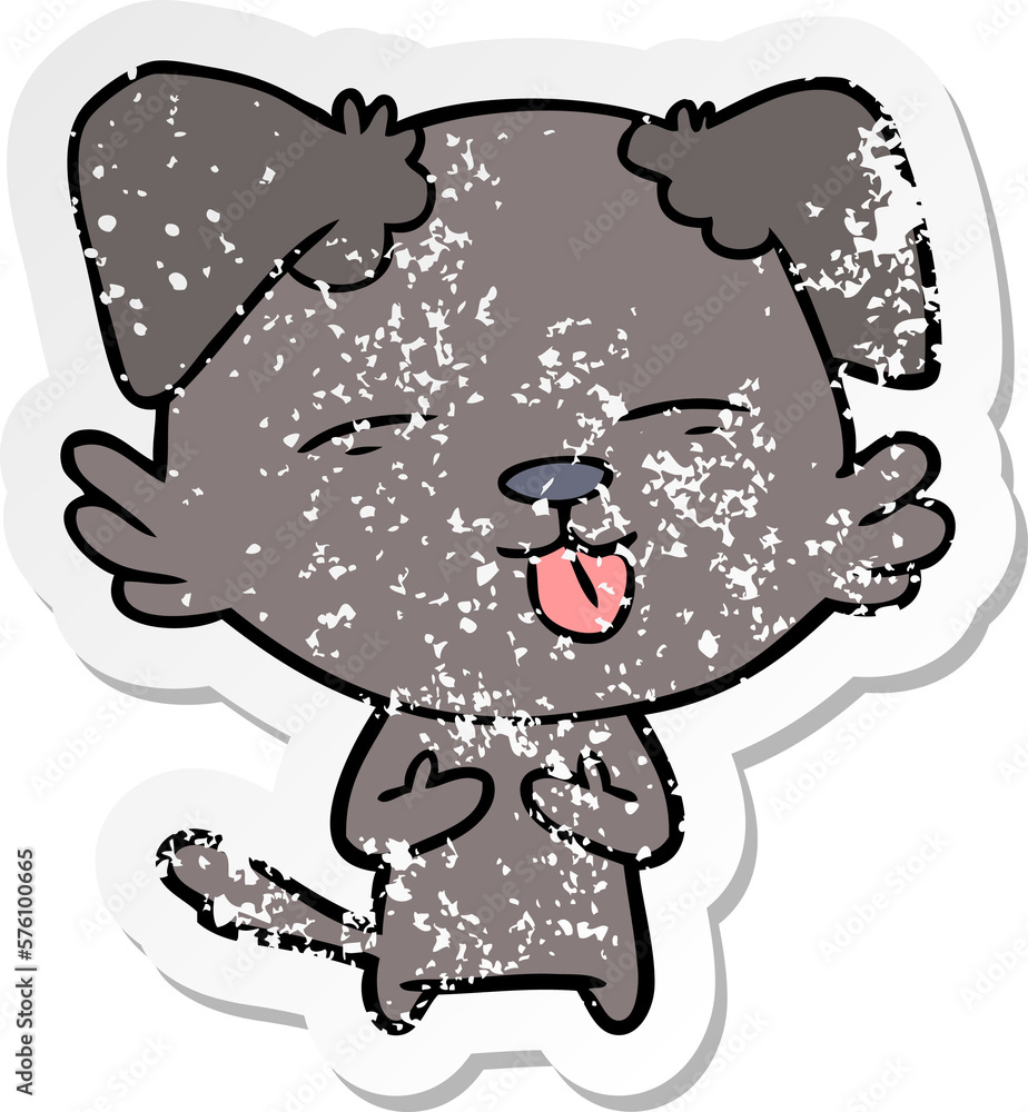Fototapeta premium distressed sticker of a cartoon dog sticking out tongue