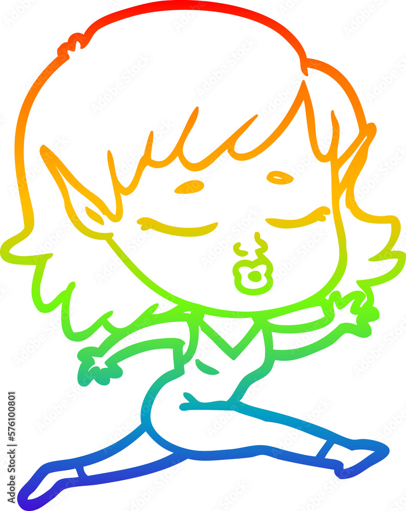 rainbow gradient line drawing pretty cartoon elf girl rainbow gradient line drawing pretty cartoon elf girl