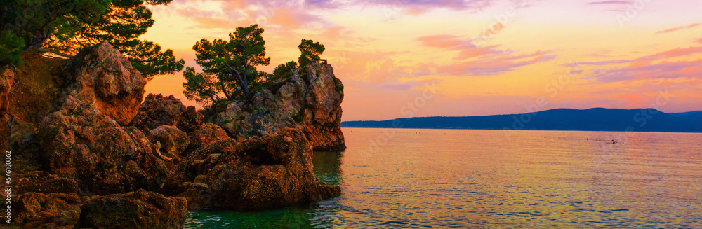 panoramic summer scenery, Brela - croatian resort, Makarska riviera, Dalmatia, Europe....exclusive - this image is sold only on adobe stock