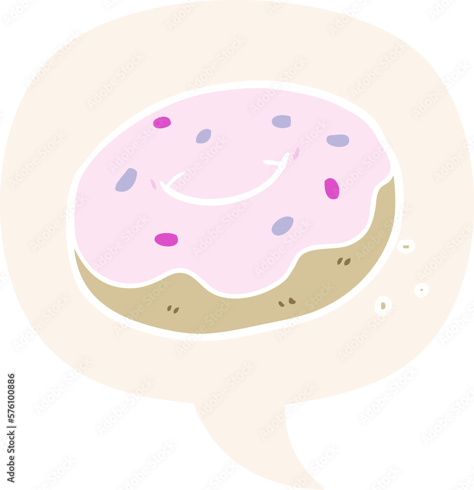 cartoon donut and sprinkles and speech bubble in retro style cartoon donut and sprinkles and speech bubble in retro style