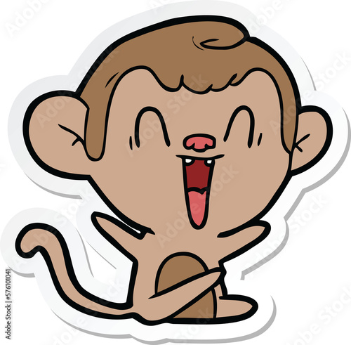 Photography sticker of a cartoon laughing monkey