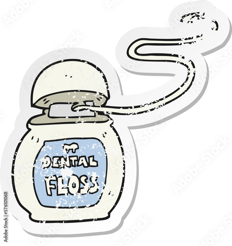 retro distressed sticker of a cartoon dental floss