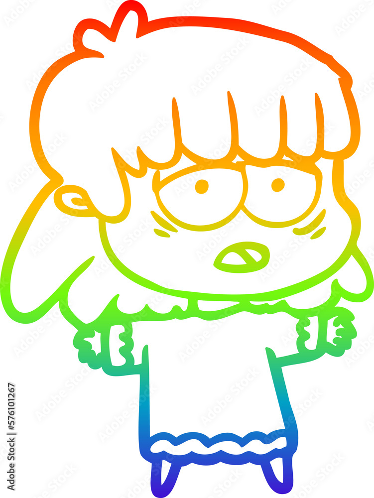 rainbow gradient line drawing cartoon tired woman rainbow gradient line drawing cartoon tired woman