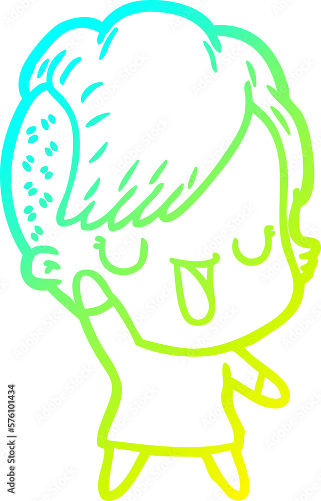 cold gradient line drawing cute cartoon girl with hipster haircut cold gradient line drawing cute cartoon girl with hipster haircut