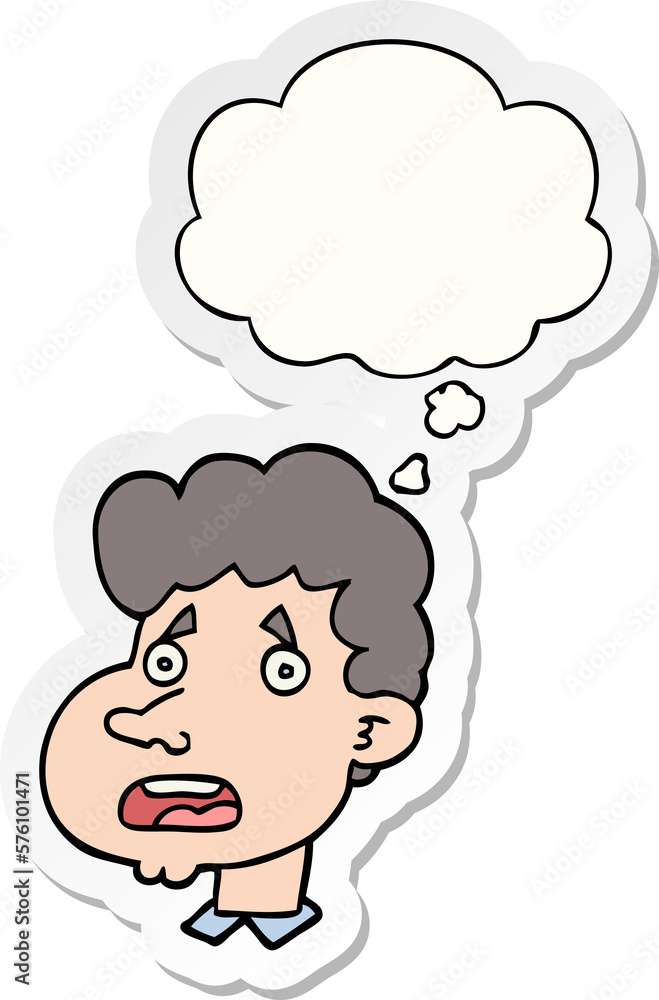 cartoon shocked man and thought bubble as a printed sticker cartoon shocked man and thought bubble as a printed sticker