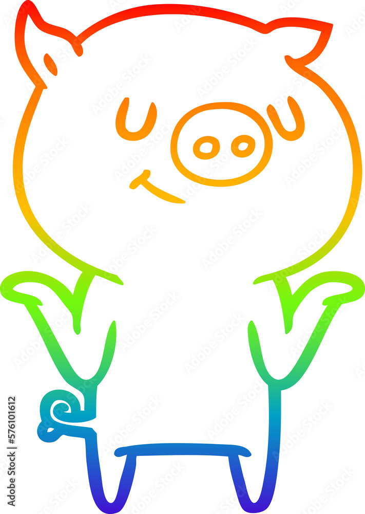Fototapeta premium rainbow gradient line drawing happy cartoon pig