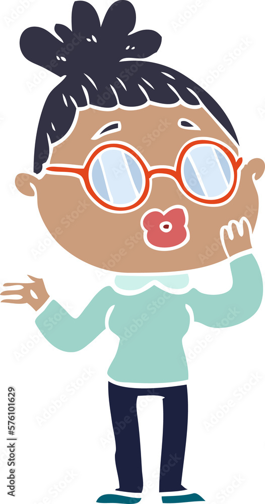 flat color style cartoon woman wearing spectacles flat color style cartoon woman wearing spectacles