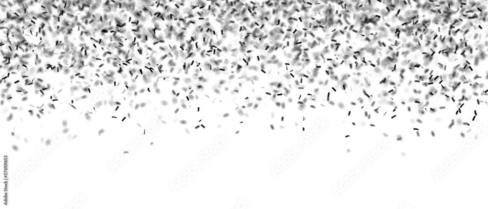 Black white confetti background against a transparent background.
