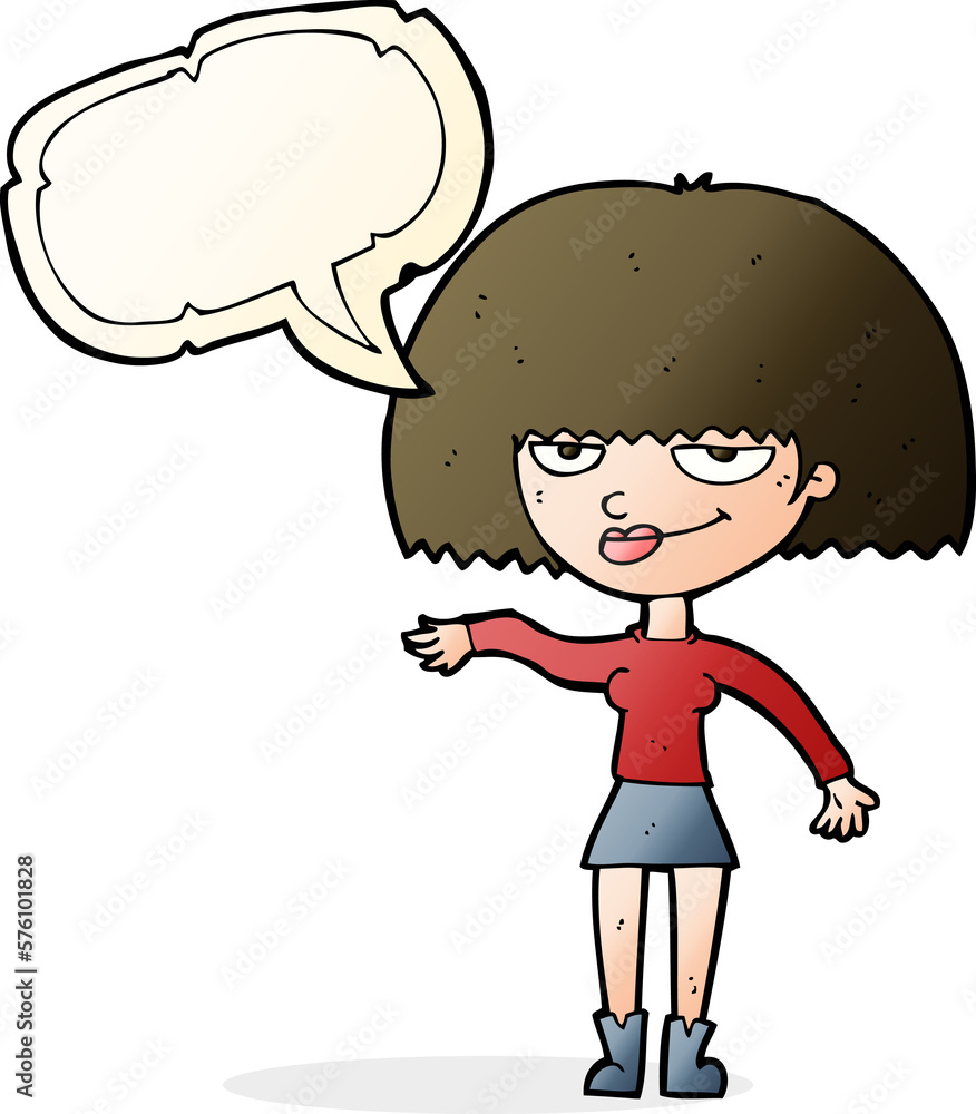 cartoon smug woman making dismissive gesture with speech bubble cartoon smug woman making dismissive gesture with speech bubble