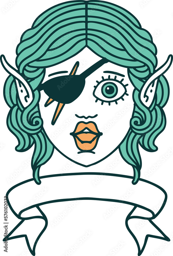 elf rogue character face with banner illustration elf rogue character face with banner illustration