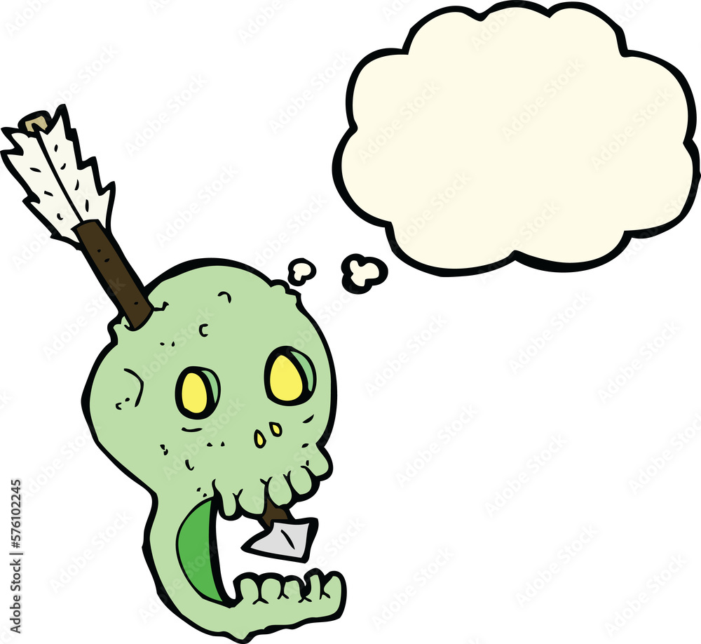 funny cartoon skull and arrow with thought bubble funny cartoon skull and arrow with thought bubble