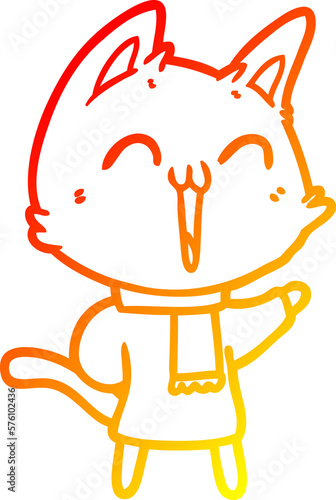 warm gradient line drawing happy cartoon cat