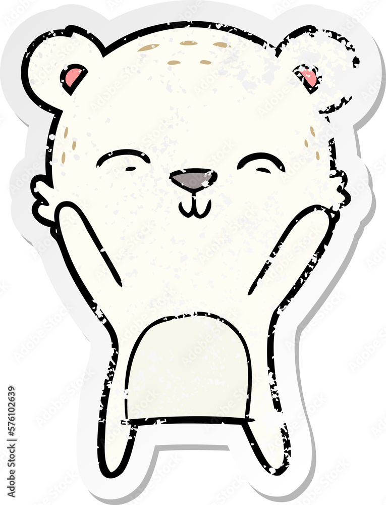 distressed sticker of a happy cartoon polar bear distressed sticker of a happy cartoon polar bear