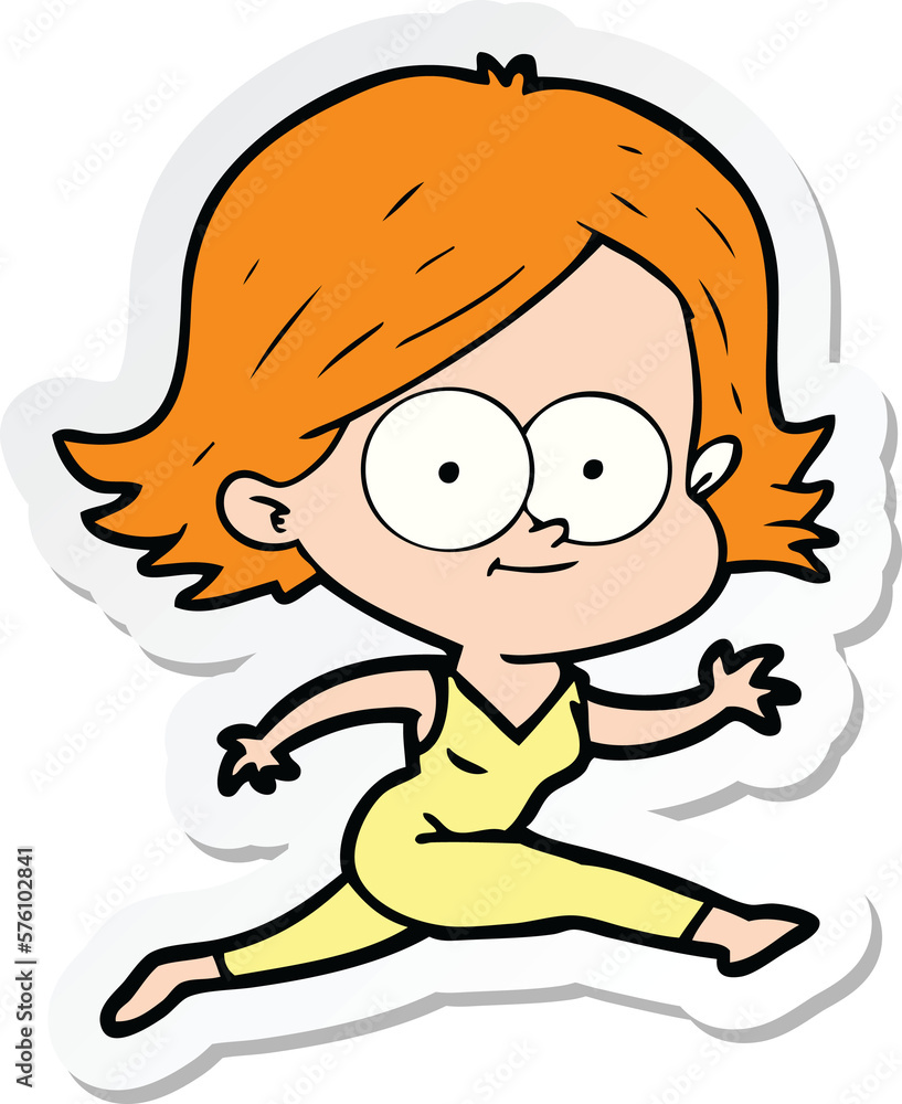 sticker of a happy cartoon girl sticker of a happy cartoon girl