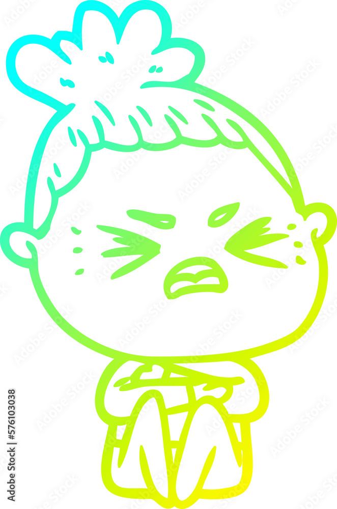 Obraz premium cold gradient line drawing cartoon angry woman