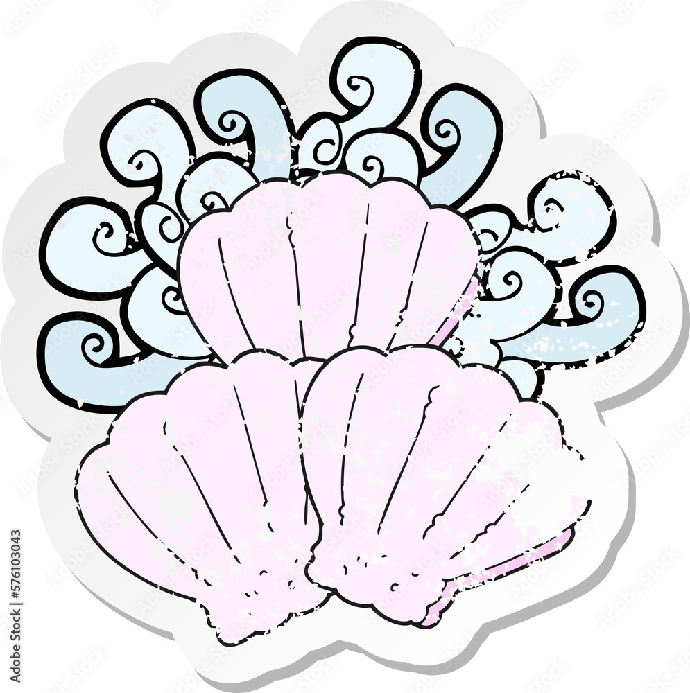 retro distressed sticker of a cartoon shells retro distressed sticker of a cartoon shells
