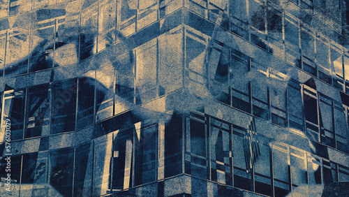 Wallpaper Mural Distressed grunge Brutalist architecture background in muted blue duotone with grainy vintage poster texture effect Torontodigital.ca