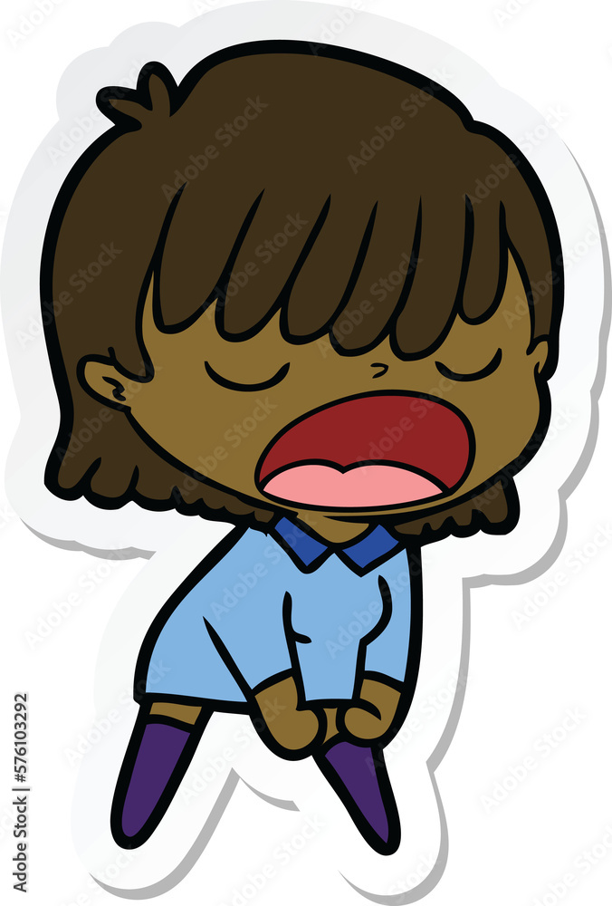 sticker of a cartoon woman talking loudly sticker of a cartoon woman talking loudly