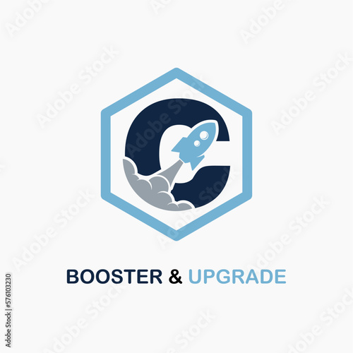 Letter C with Rocket Icon for Booster, Upgrade, Velocity, Speed for Finance, Education Business Consultant