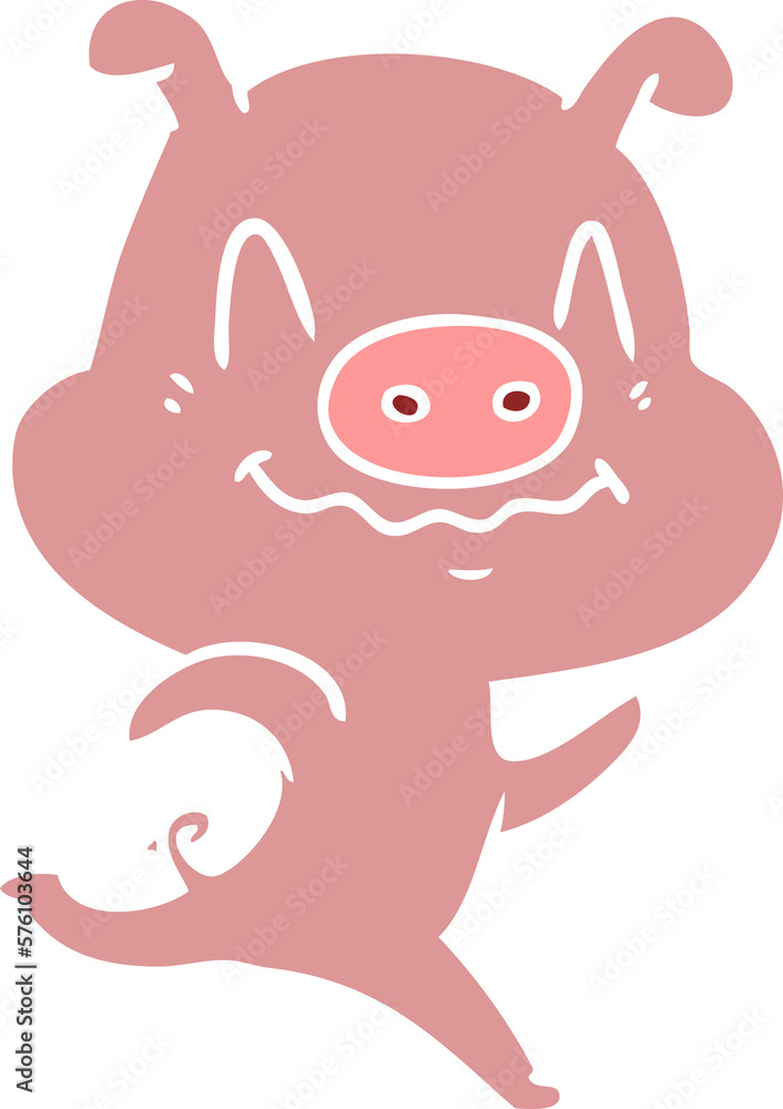 Fototapeta premium nervous flat color style cartoon pig