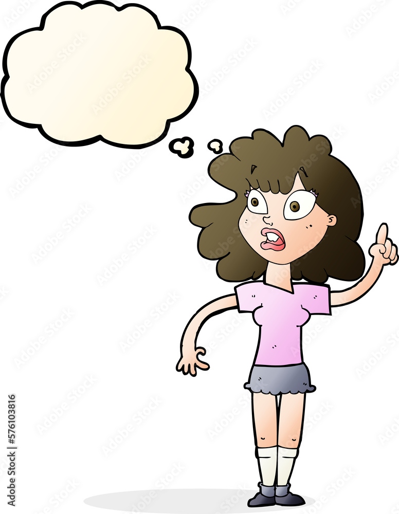 cartoon woman making point with thought bubble cartoon woman making point with thought bubble