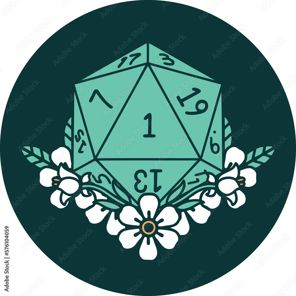 Fototapeta premium natural one dice roll with floral elements icon