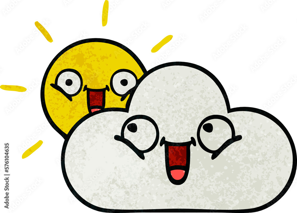 retro grunge texture cartoon sunshine and cloud retro grunge texture cartoon sunshine and cloud