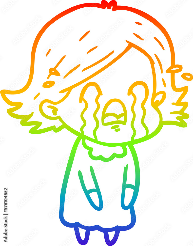 rainbow gradient line drawing cartoon woman crying rainbow gradient line drawing cartoon woman crying