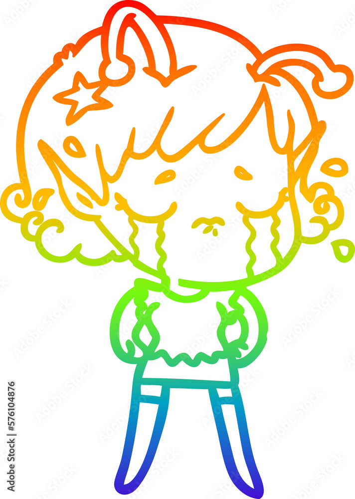 rainbow gradient line drawing cartoon crying alien girl rainbow gradient line drawing cartoon crying alien girl